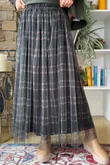 Enid Plaid Tulle Midi Skirt Khaki